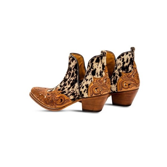 Sale!! Hand Tooled Leather Genuine Cowhide Women Bootie Boot Boho Western Shoe - Picture 7 of 9